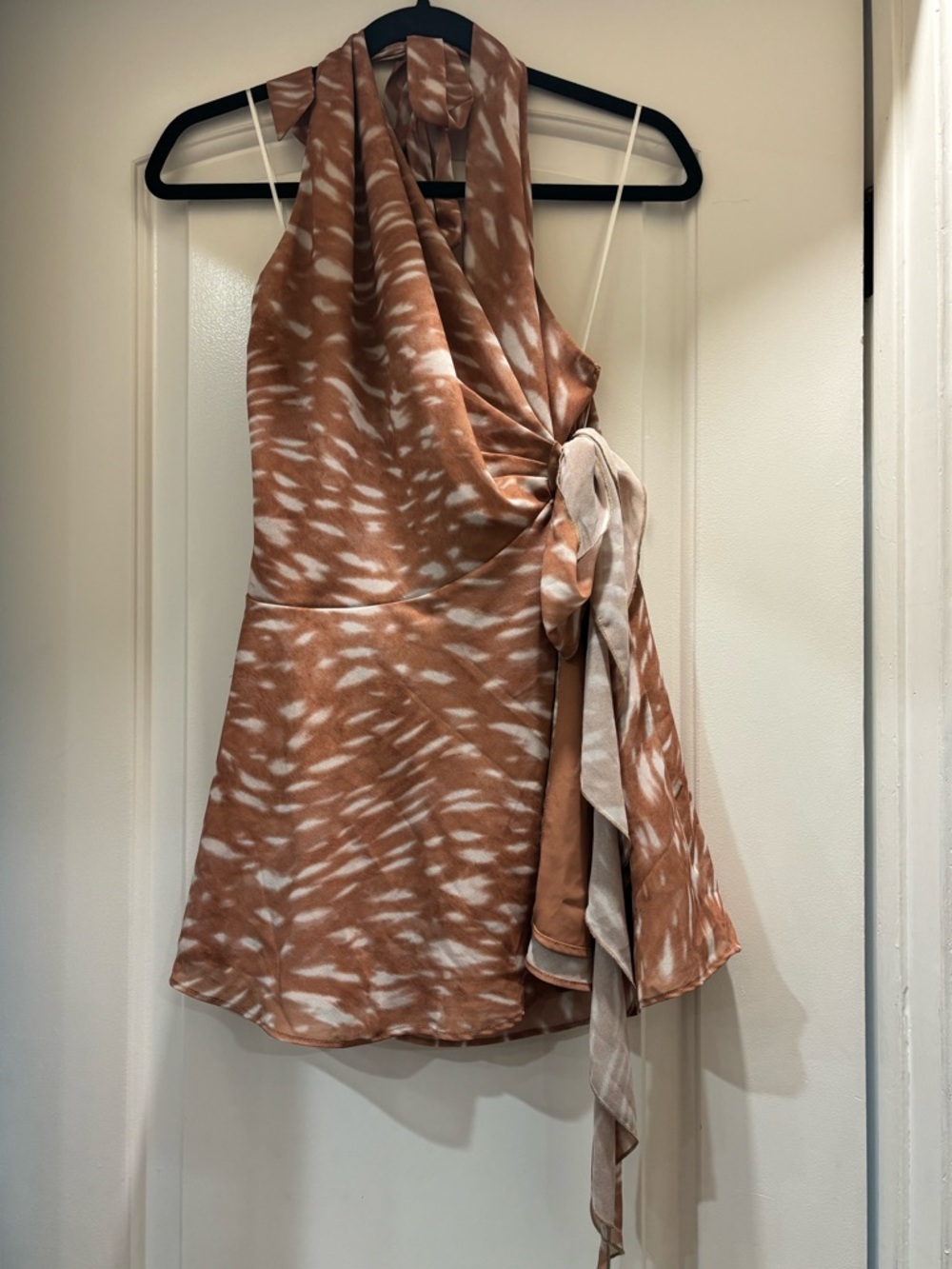 GB Rust and White Tie-Waist Mini Dress